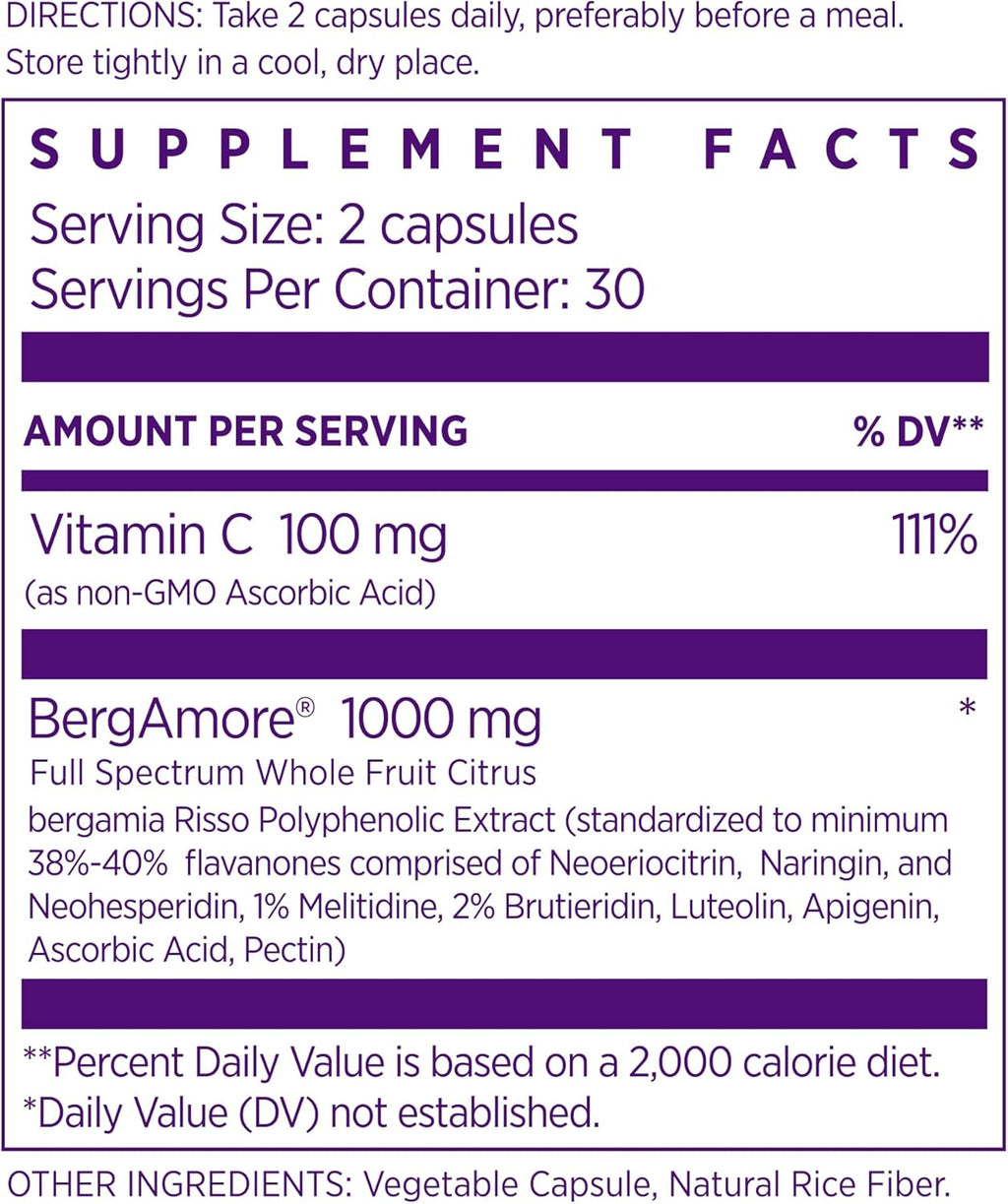 NAOMI Italian Citrus Bergamot 1000mg, Award-Winning Cardiologist Dvlpd High Potency, Clinically Shown to Support Healthy Cholesterol, Triglycerides, & Heart Health, w/ 7 Key Polyphenols, 30-Day Supply