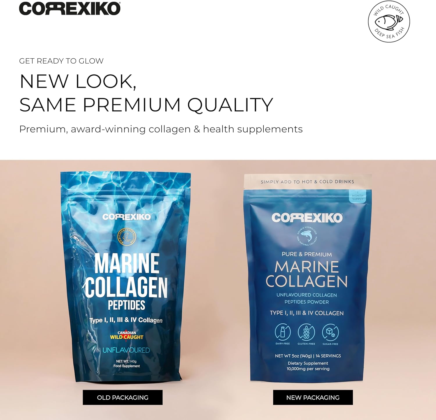 CORREXIKO Marine Collagen Powder Supplement Unflavored - 10,000mg Double Hydrolyzed Collagen Peptides per Serving - Formulated for Maximum Absorption - Hair, Skin & Nails - 5oz, 14 Servings