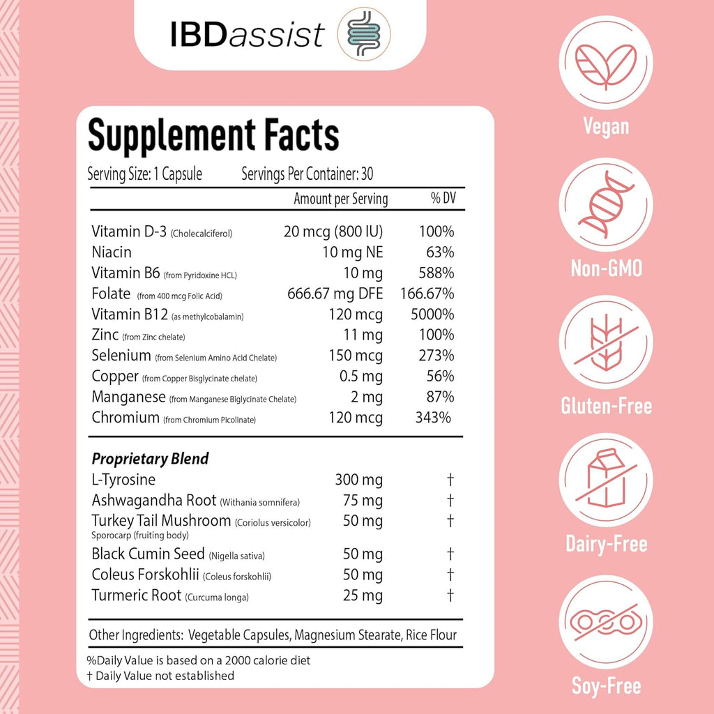 IBDassist™ Hashi Aid Thyroid Support for Women & Men - Thyroid Supplement for Hashimoto's Disease & Hypothyroidism* - with Ashwagandha, Selenium, Zinc, Essential Vitamins & More - 30 Capsules (6 Pack)