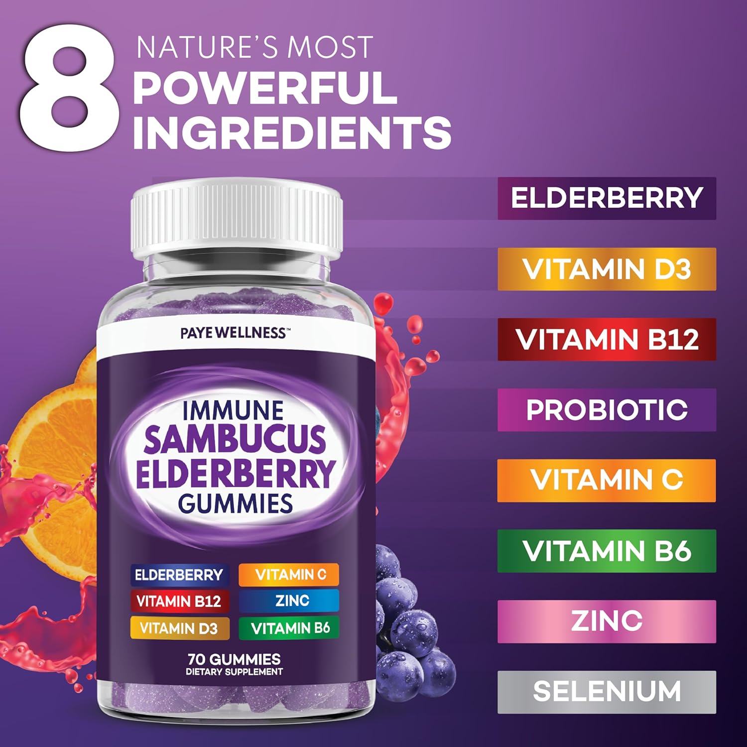 Elderberry Gummies Immune Support, Daily Support for Kids and Adults*, with Sambucus Elderberry, Zinc, Vitamin C, D3, B6, B12, Plus - Dietary Supplement - 210 Count