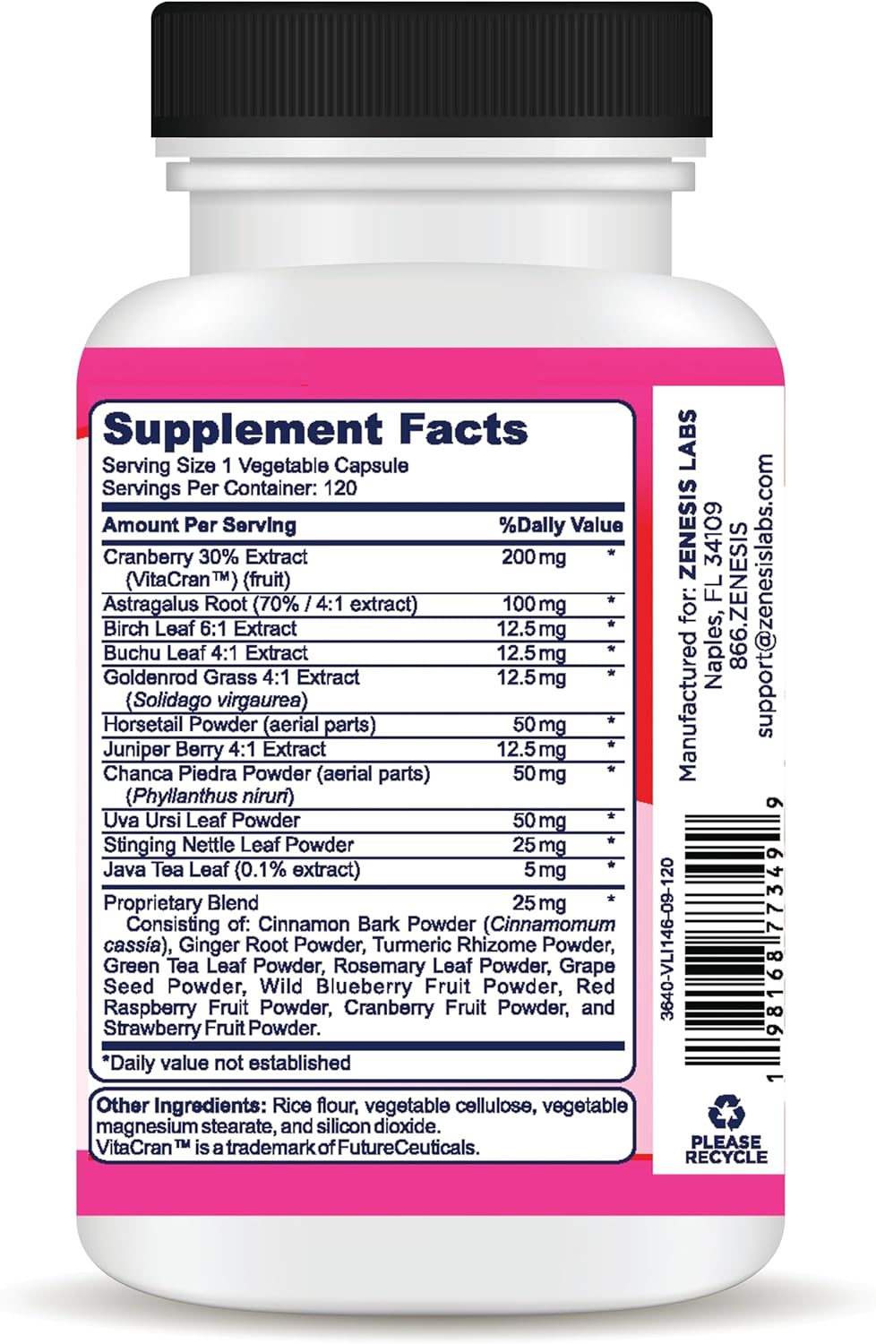 Zenesis Labs Kidney Cleanse Detox Flush & Repair Urinary Tract Support - Gluten Free - Natural Cranberry Extract Herbal Supplement Blend (120 Capsules/Bottle) 60 Day Supply