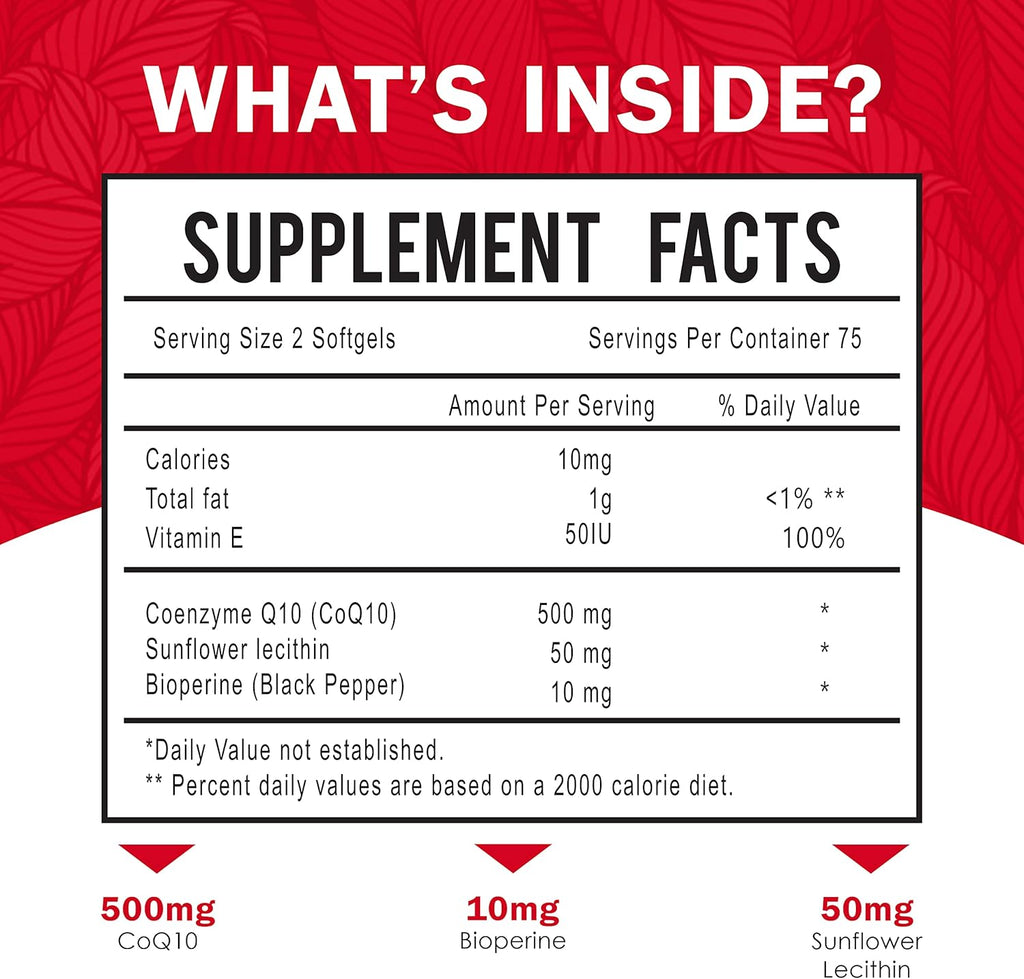 Dr. JOEL'S MOM Nutrix CoQ10 500mg – Cellular Energy Production Support – Best Absorption with Bioperine – 150 Softgels – Made in USA