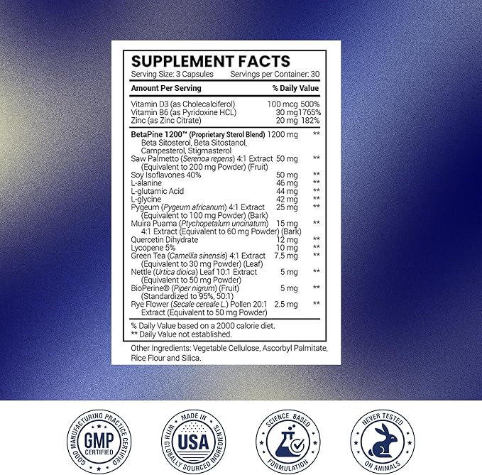 Research Verified® Prosta Relief - Saw Palmetto and Bioperine® - Prostate Health; Bladder & Urinary Health, Drive and Performance; Pure Natural, 90 Capsules (Pack of 2)