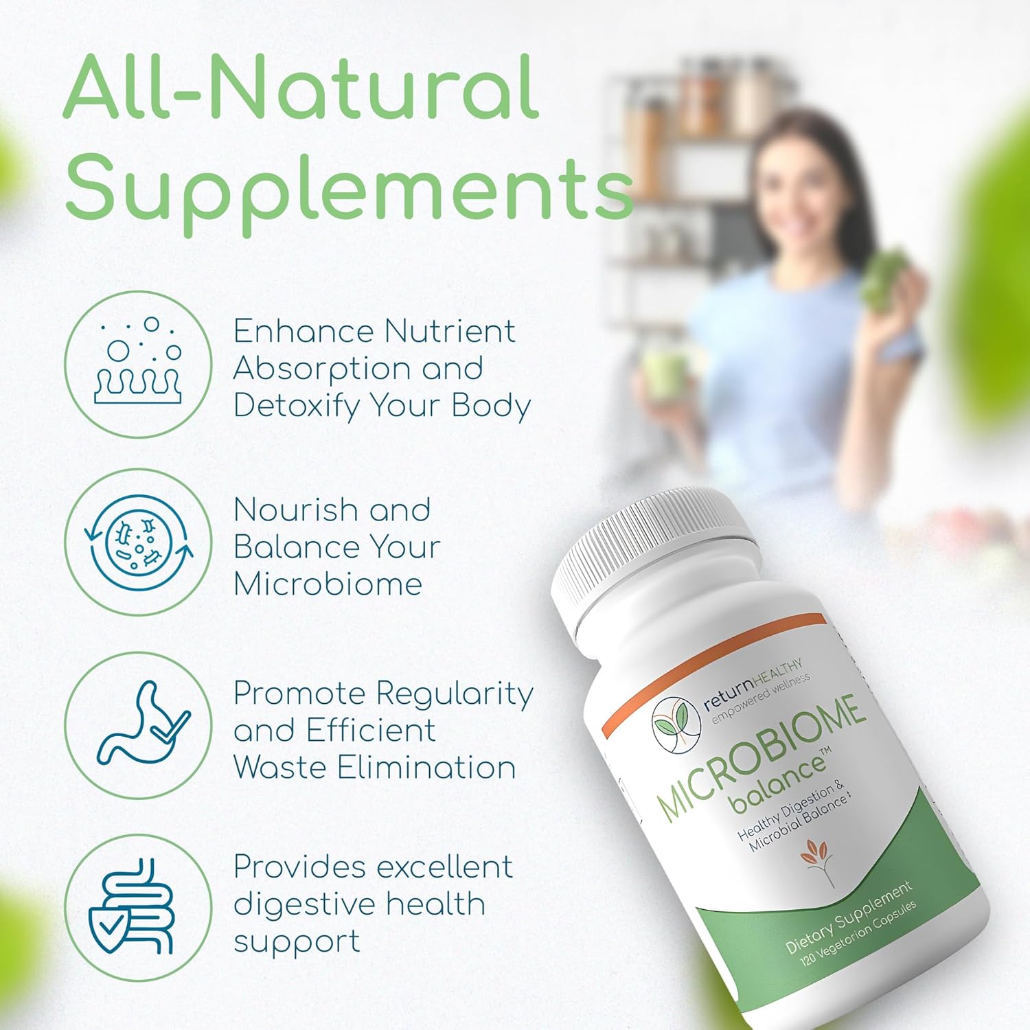 Microbiome Balance, Gut Health Supplements for Women and Men, Digestion Supplement with Monolaurin and Caprylic Acid, All-Natural Detoxification Supplement for Digestive Health, Digestive Boost 120 C