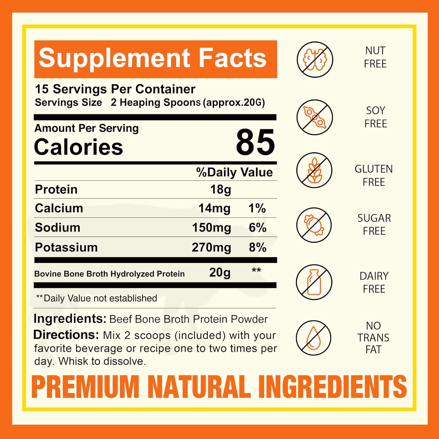Zammex 100% Grass-Fed Beef Bone Broth Protein Powder, 20G Protein, Hydrolyzed Collagen Peptides Type 1&3, Supports Healthy Skin, Nails, Hair, Joints, Non-GMO, Gluten Free, Paleo & Keto Friendly