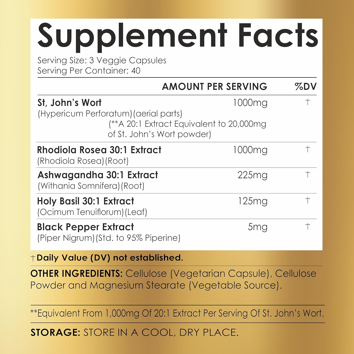 St Johns Wort 20:1, 1000mg, Rhodiola Rosea Holy Basil Ashwagandha - Mood Support for Women and Men with Vitamin C & Black Pepper Extract - 120 Caps