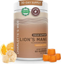 Charlotte's Web Focus Support Mushroom Gummies for Focus and Energy w/Lion’s Mane, Natural Cognitive Support Lions Mane Gummies for Adults — Tangerine Flavor (30 Servings)