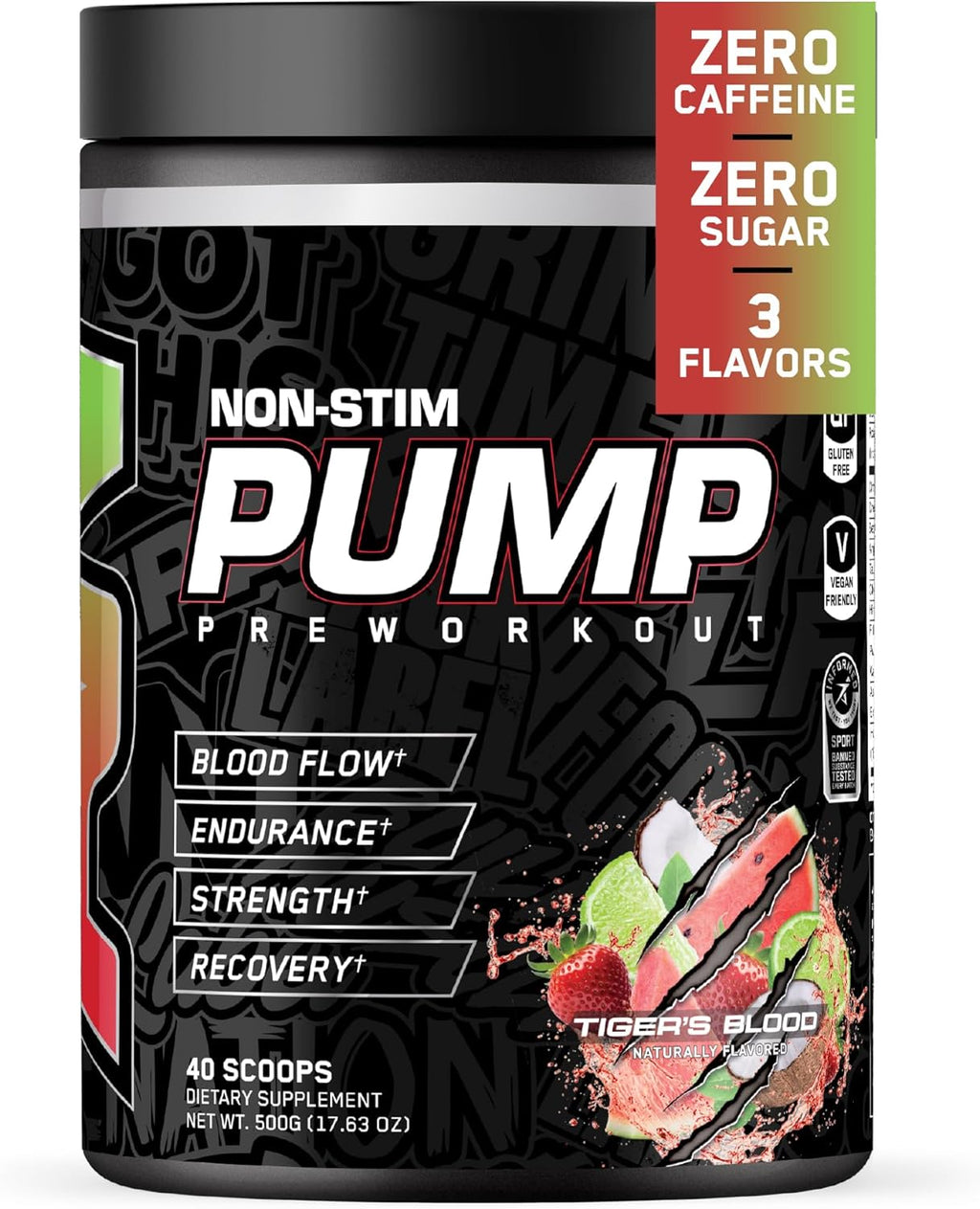 ABE Non Stim Pre-Workout with Creatine, Citrulline, Beta Alanine | Tiger's Blood | 40 or 20 Servings | All in One Stimulant Free Formula | Explosive Focus, Energy, and Muscle Pumps