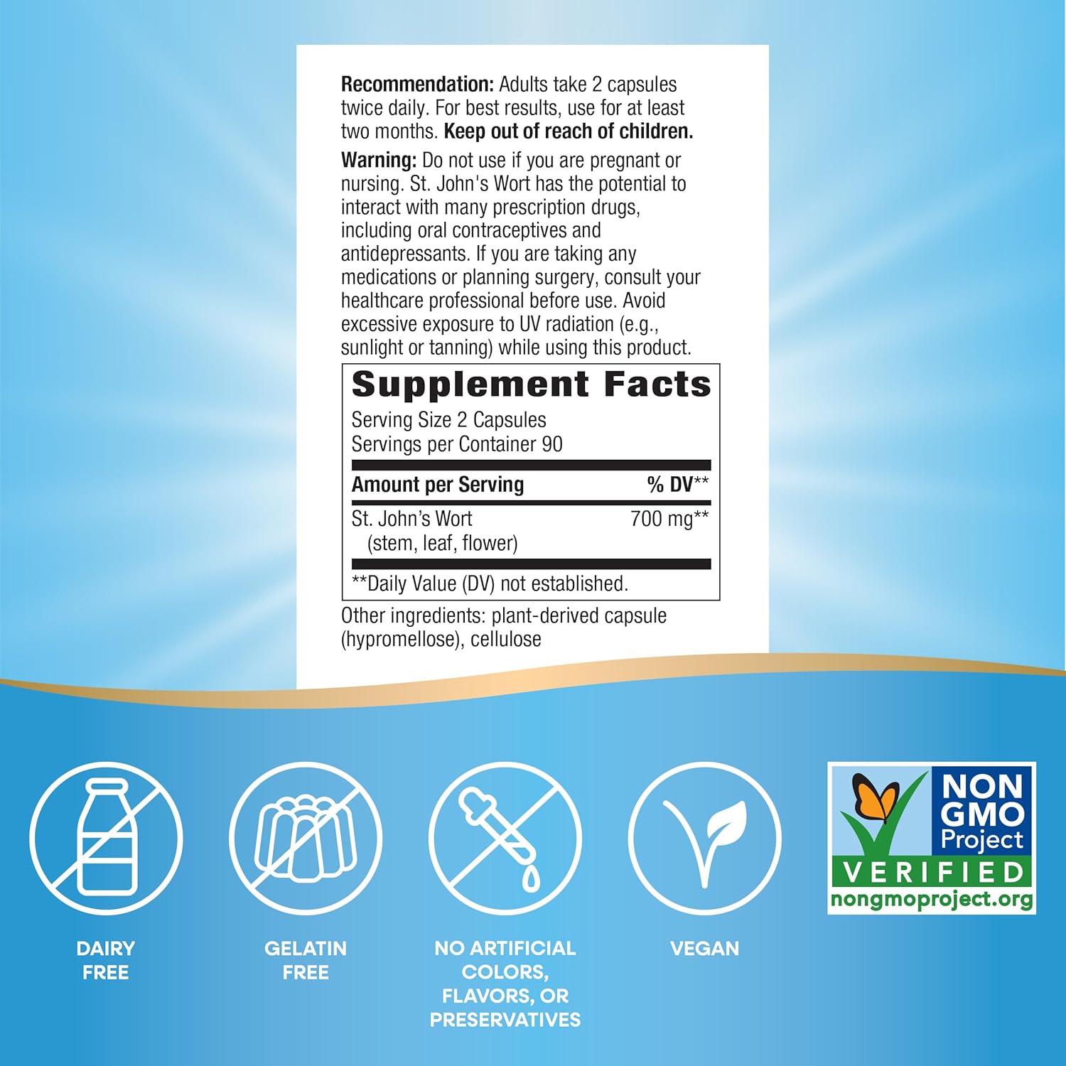 Nature's Way St. John's Wort Herb, Promotes a Positive Outlook*, 700 mg per 2-Capsule Serving, Non-GMO Project Verified, Vegan, 180 Capsules (Packaging May Vary)
