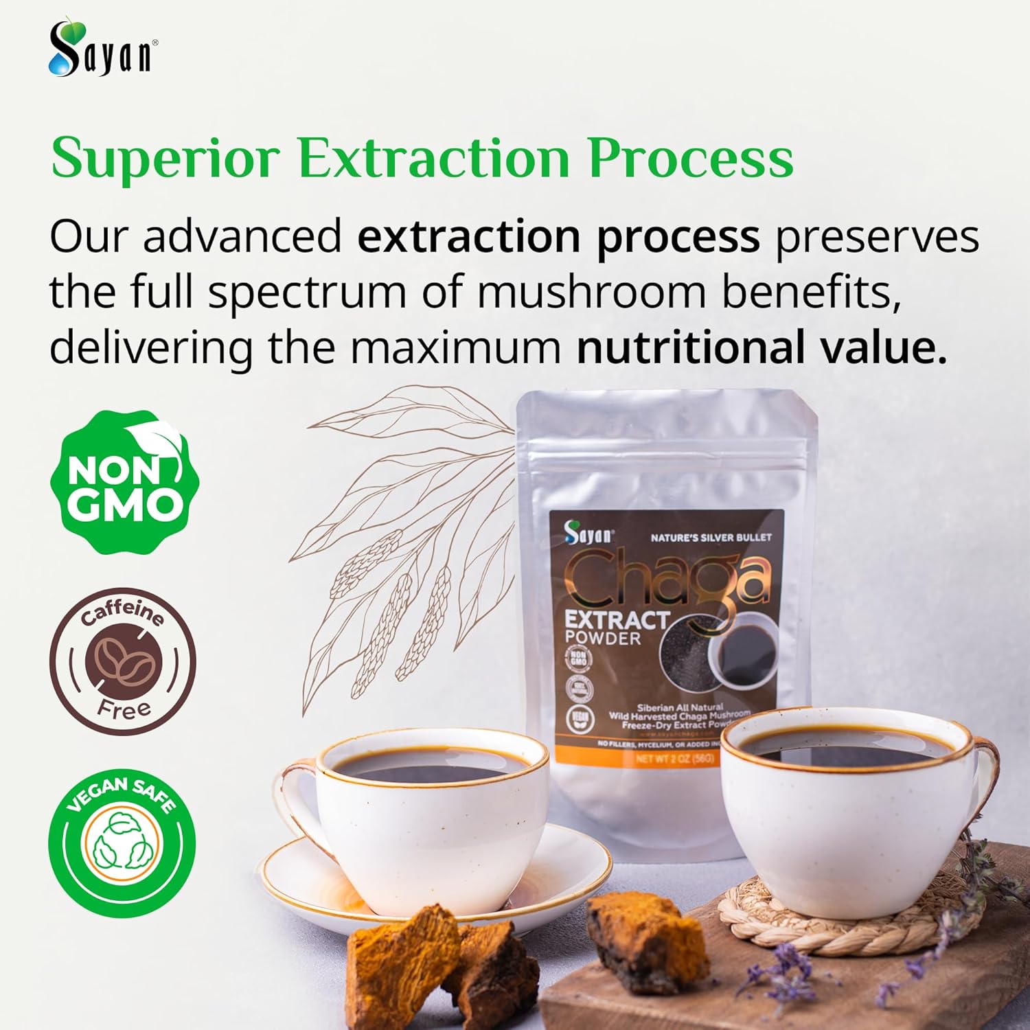 Sayan Chaga Mushroom Extract Powder (1 Lb) – Freeze Dried Siberian Wild Harvested - Organic Antioxidant Tea for Immune and Digestion Support - Focus, Energy, Clarity, Wellness - No Additives