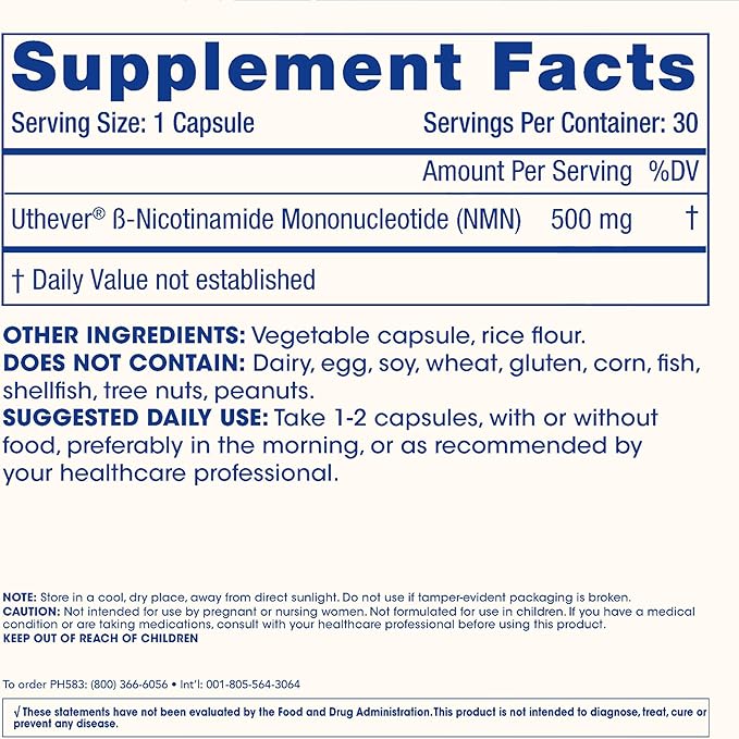 ProHealth NMN Pro 500 (30 Capsules) Clinically Studied Uthever® NMN. NAD+ Precursor for Cellular Energy, Mitochondrial Support & Healthy Aging. USA Manufactured, Triple Lab-Tested
