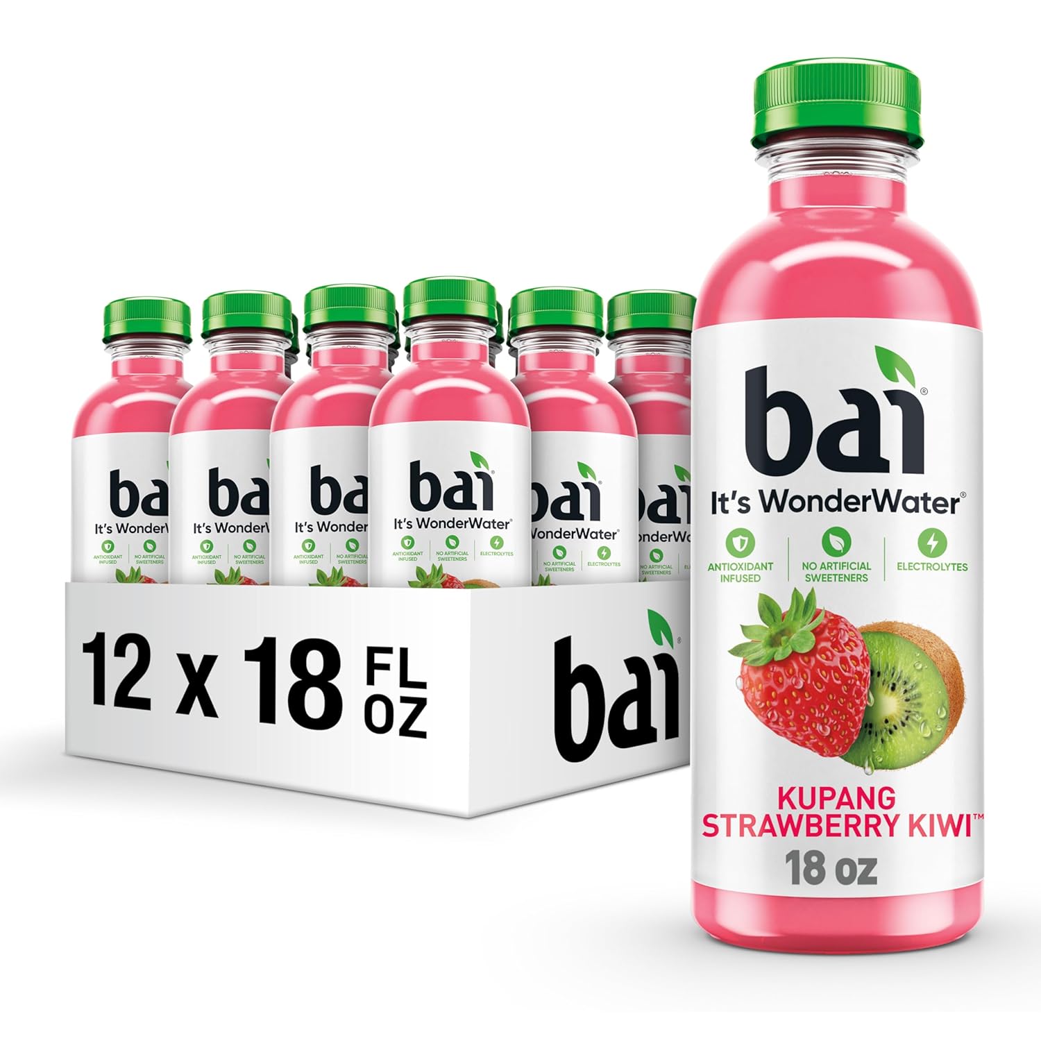 Bai Antioxidant Infused Water Beverage, Kupang Strawberry Kiwi, with Vitamin C and No Artificial Sweeteners, 18 Fluid Ounce Bottle, 12 Pack