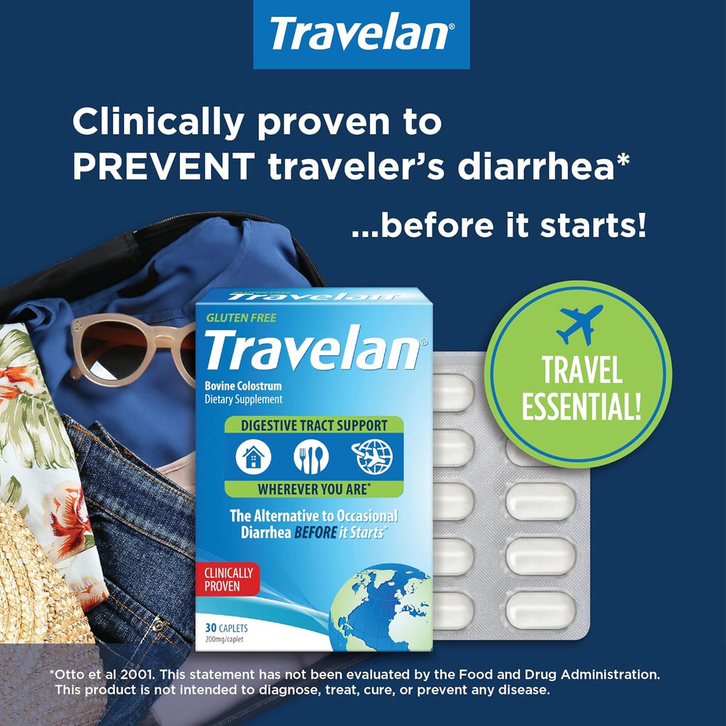 Anti Diarrhea Pills Help Prevent Traveler’s Diarrhea Before It Starts, Clinically Proven, Travel Essentials, Drug-Free Colostrum, Natural Digestive and Immune Support Supplement, 60 Count