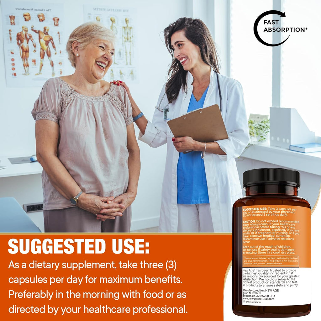 NEW AGE Turmeric Curcumin Capsules - Standardized Curcuminoids - Non-GMO, Gluten Free 180 Count (Pack of 2)