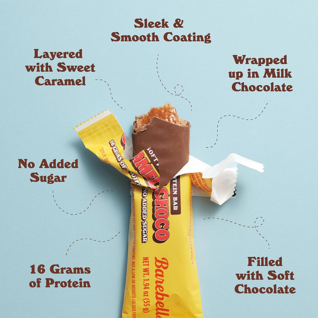 Barebells Soft Protein Bars Caramel Choco - 24 Bars (2 Packs of 12) - Protein Snacks with 16g of High Protein - Fluffy Chocolate Protein Bar with 2g of Total Sugars - Soft Protein Snack & Breakfast Bars