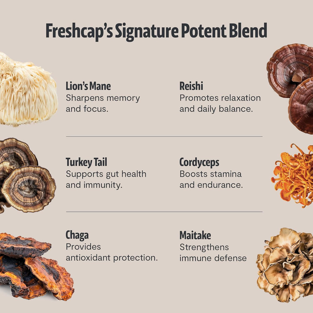 FreshCap Mushrooms Coffee 12,000 mg – Organic Instant Coffee with 6 Adaptogenic Mushrooms & 29% Beta-Glucans – Nootropic for Clean Energy, No Jitters, Focus, Gut Health & Immune Support (15 Servings)