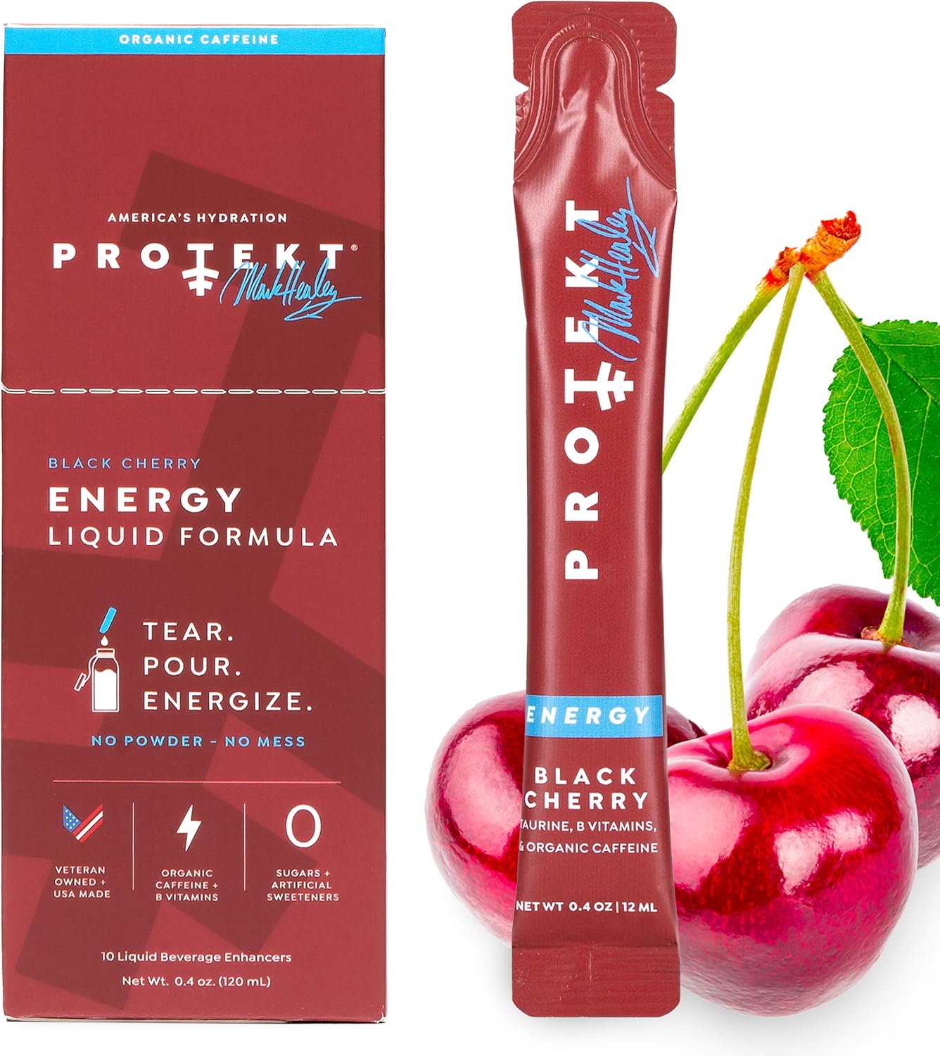 Zero Sugar Energy Drinks - Keto Natural Mix, Liquid Vitamin B Drink, Organic Caffeine Blend, On-the-Go Liquid Pack, Zero Sugar Black Cherry Energy Packets by Mark Healey, Pack of 10