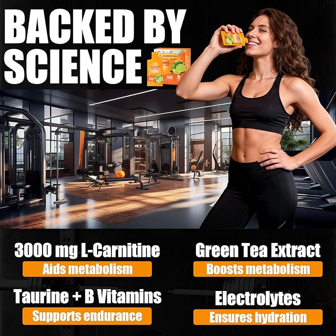 L-Carnitine Liquid Supplement with l carnitine 3000 and l carnitine – Pre-Workout Formula with Green Tea, Taurine & Electrolytes for Active Performance (30 Sachets)