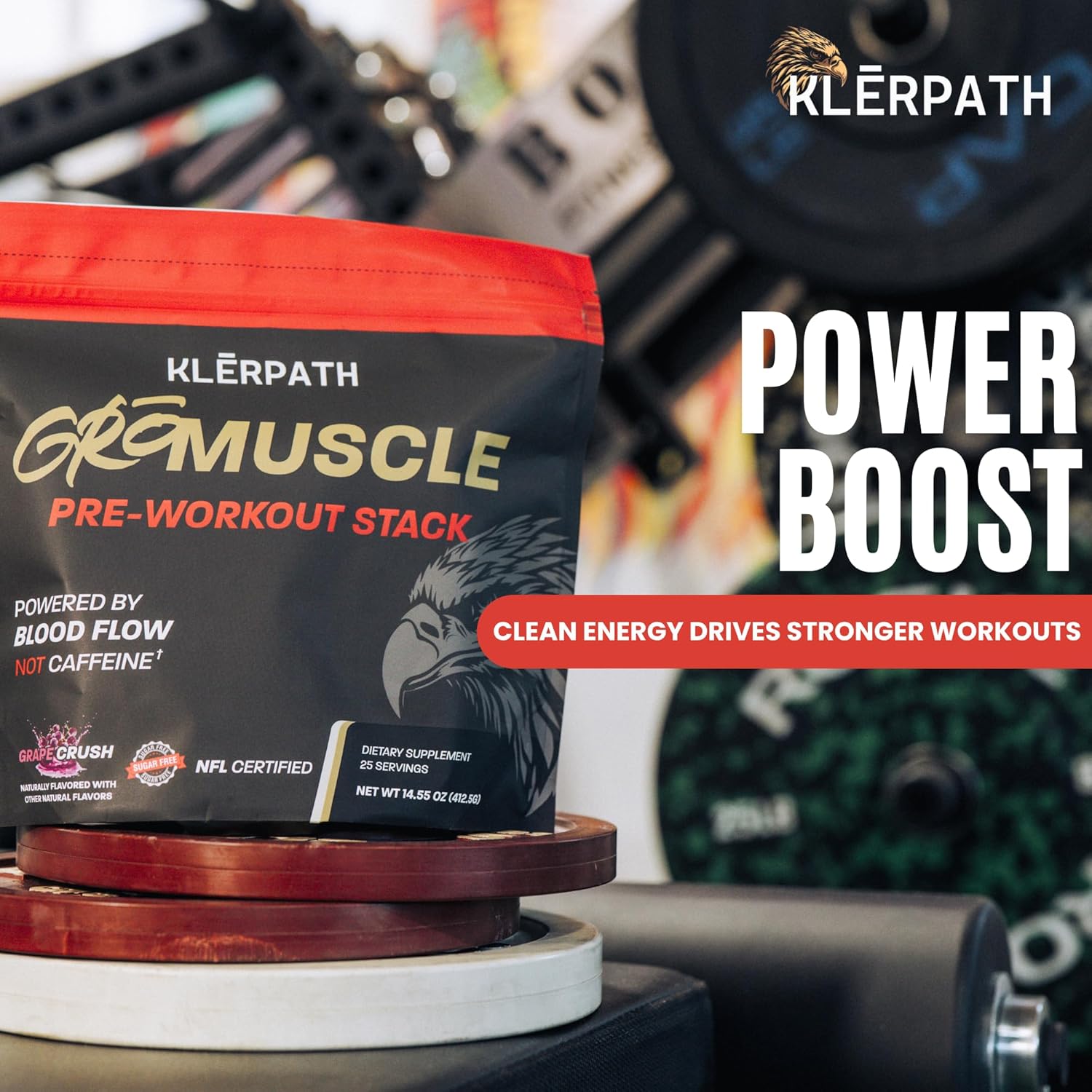 GRO Muscle Pre-Workout Supplement - Vegan, Non-GMO, Allergen and Gluten Free - Grape Crush, 25 Servings