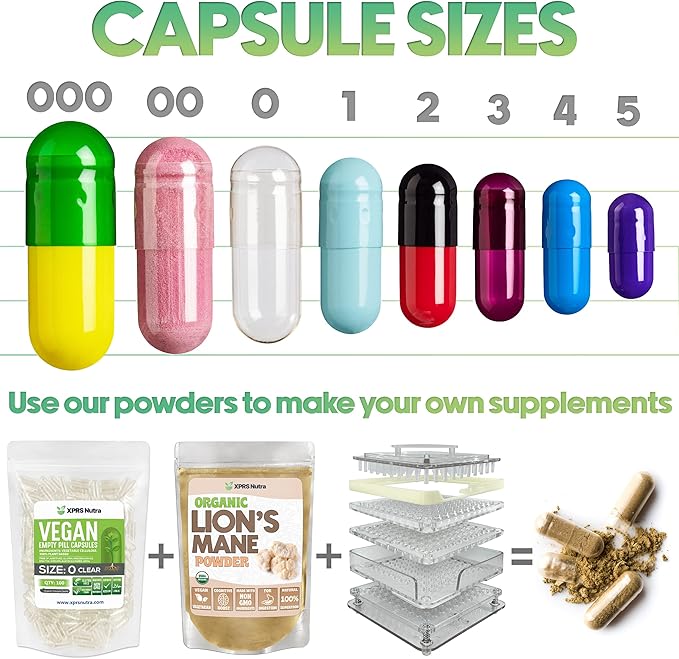 XPRS Nutra Size 0 Empty Capsules - 1000 Count Empty Vegan Capsules - Vegetarian Pills - DIY Vegetable Capsule Filling - Veggie Pill Caps for Do-It-Yourself Supplements (White)