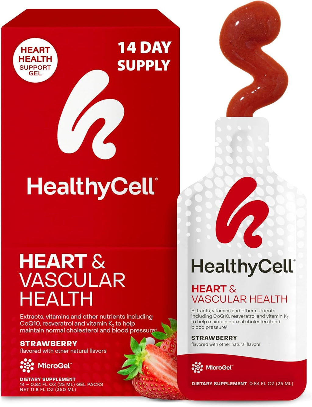 Healthycell Heart & Vascular Health Daily Liquid Supplement - Blood Pressure & Cholesterol Support with Beet Root Powder, Resveratrol, CoQ10, Omega-3 & Vitamin K - 14 Gel Packs