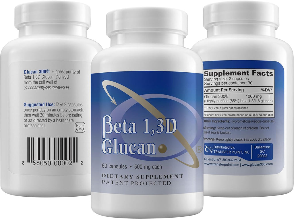 Immune Support Supplement Highly Purified Beta Glucan 500 mg per Capsule beta glucan Fiber Supplement (Pack of 1-500mg beta glucan Powder per Capsule)