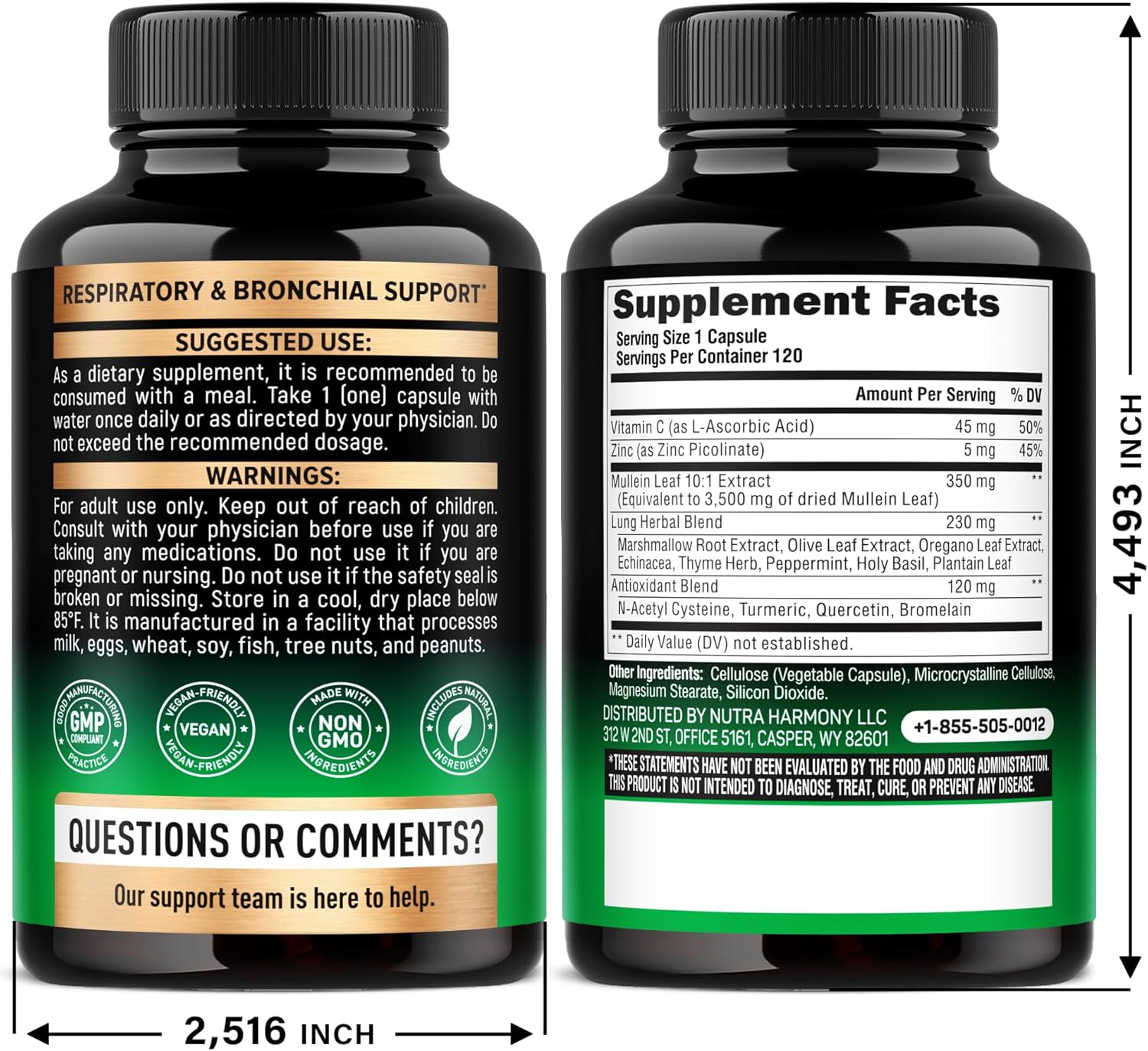Mullein Leaf Extract for Lung Detox - Marshmallow Root | Echinacea | Oregano | Quercetin | NAC - 15-in-1 Lung Support & Cleanse for Smokers Supplement - Made in USA - As Drops, Tincture - 120 Capsules