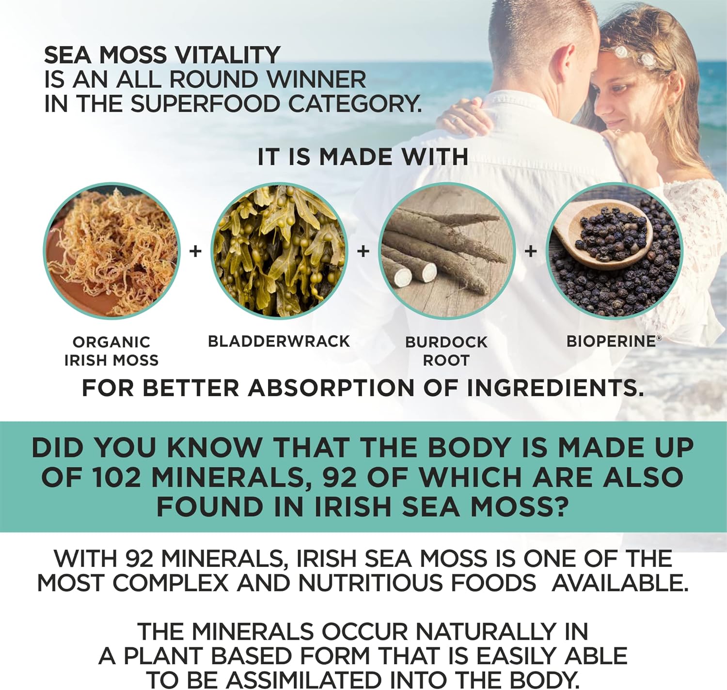 Organic Irish Sea Moss with Bladderwrack, Burdock Root & Black Pepper Extract, 150 Capsules, Thyroid Support, Natural Iodine Source, Promotes Immune System, Cell Food, Alkaline Supplement