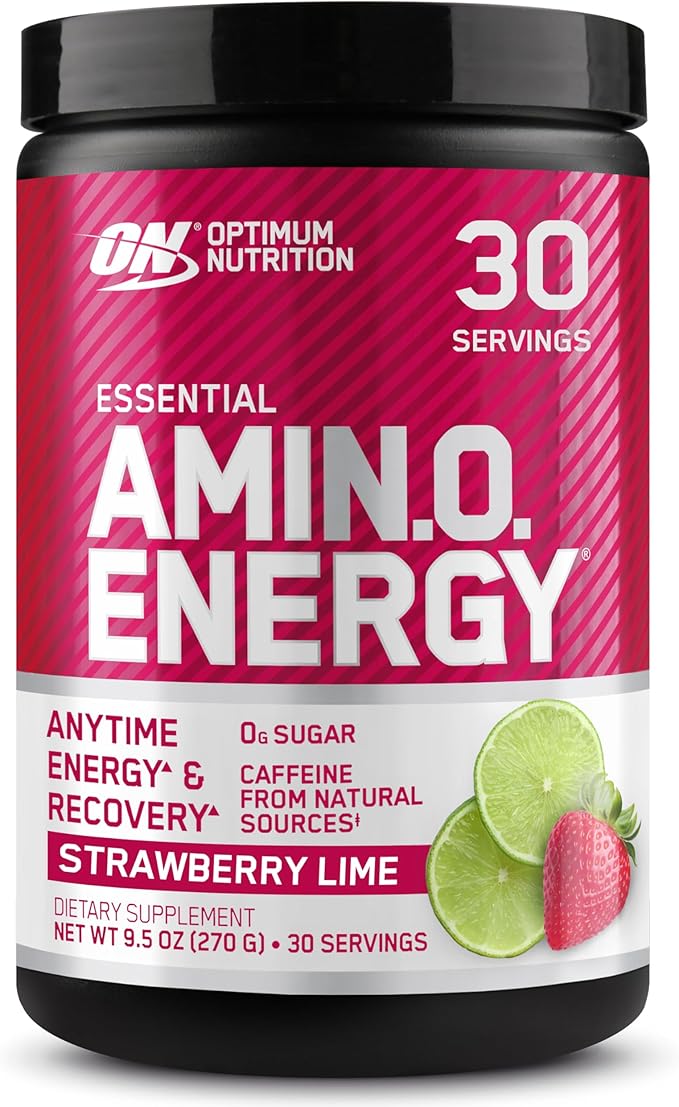 Optimum Nutrition Amino Energy Powder – Energy & Focus Pre Workout with Amino Acids, BCAA, Green Tea Caffeine & Coffee, Muscle Recovery Support – Strawberry Lime, 30 Servings (Packaging May Vary)