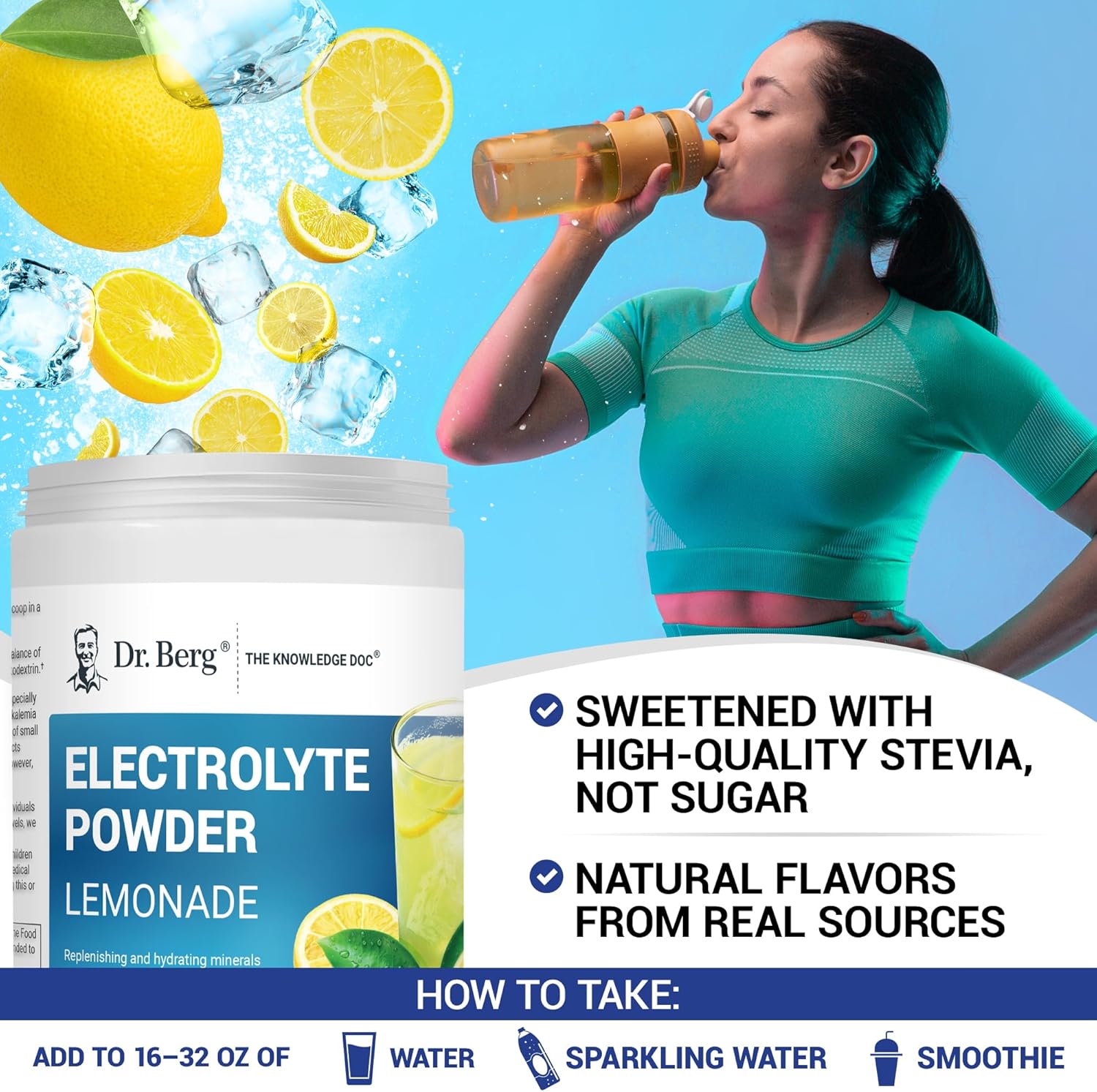Dr. Berg Zero Sugar Hydration Keto Electrolyte Powder - Enhanced w/ 1000 mg of Potassium & Real Pink Himalayan Salt (NOT Table Salt) - Lemonade Flavor Hydration Drink Mix Supplement - 100 Servings