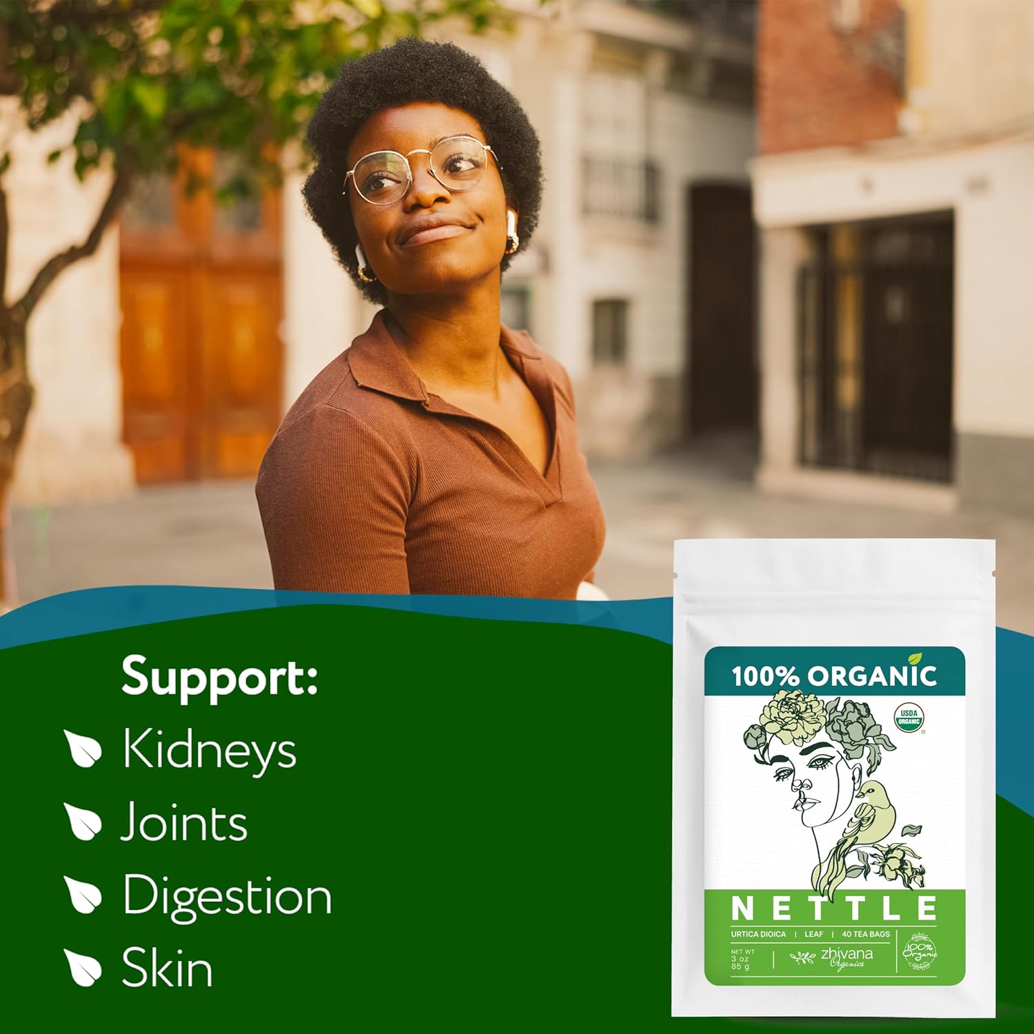 Nettle Tea Organic (40 Tea Bags) - Stinging Nettle Leaf TeaBags – Ortiga Tea for Optimal Health, Immune Support, Kidney - Te de Ortiga Organico Natural