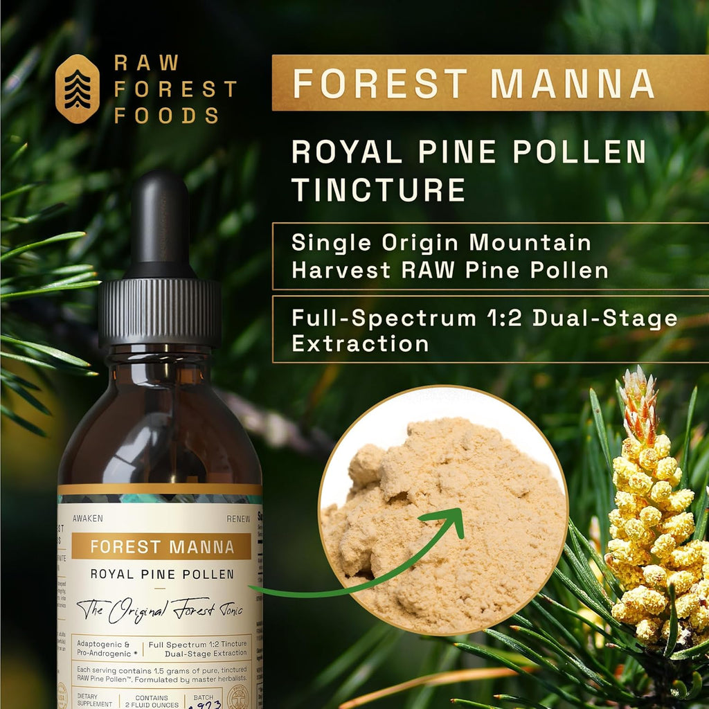 Forest Manna Royal Pine Pollen Tincture – 1:2 True Dual-Stage Extraction – Pure Pine Pollen – Only from 2 Fl Ounce Bottle
