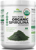 Zazzee Organic Spirulina Powder, 8 Ounces, USDA Certified, 68 Servings, 100% Pure, Kosher, Non-Irradiated, Mess-Free Wide Mouth Container, Fresh Smell and Neutral Taste, Non-GMO, Gluten-Free