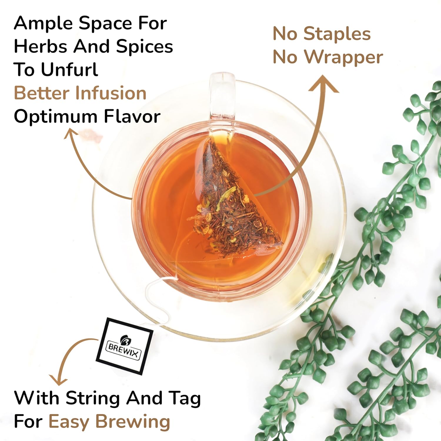 BREWIX, Rooibos Chai Tea Bags (25 Pyramid Tea Bags) Caffeine-Free, Herbal Tea, South African Red Tea | Rooibos, Cardamom, Cinnamon, Black Pepper, Nutmeg, Ginger & Clove