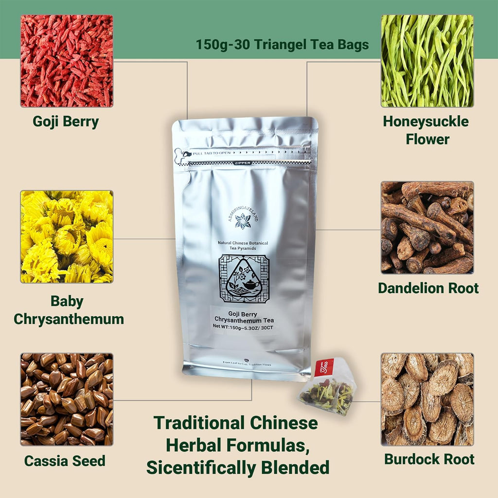 ADMIRINGAZELAND Goji Berry Chrysanthemum Tea - Dandelion Wolfberry Herbal Tea, Chinese Herbal Tea, 5.3 oz (5g x 30 CT)