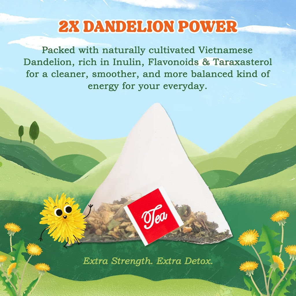 LoveinTea Dandelion Herbal Tea Bags, Detox Tea, 100% Natural Vietnamese Dandelion Blend, Caffeine-Free, Plant-Based Pyramid Bags, 30 Count