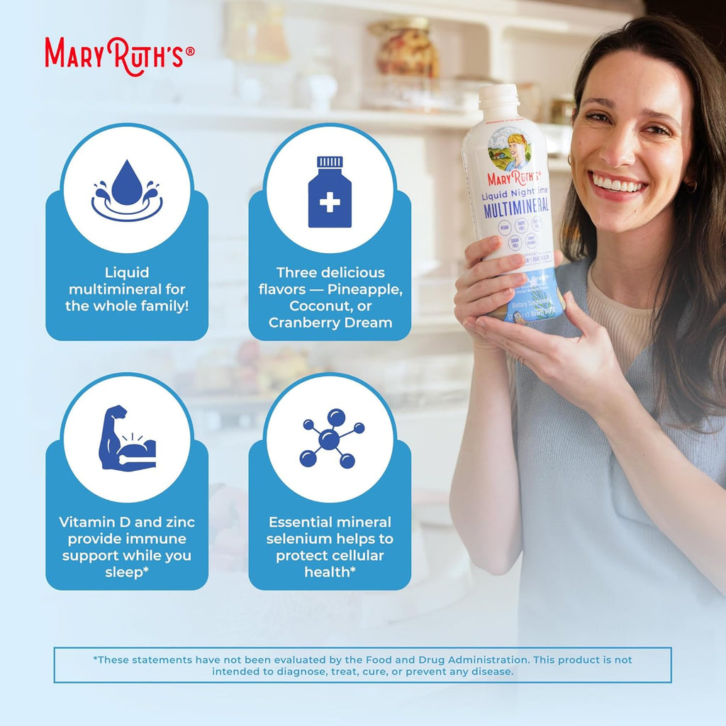 MaryRuth Organics Liquid Nighttime Multimineral | No Melatonin | Bedtime Routine | Magnesium Citrate | Calcium | Zinc | Vitamin D3| Available in 4 Flavor - Vegan | Sugar Free | Gluten Free | 15.22 Oz