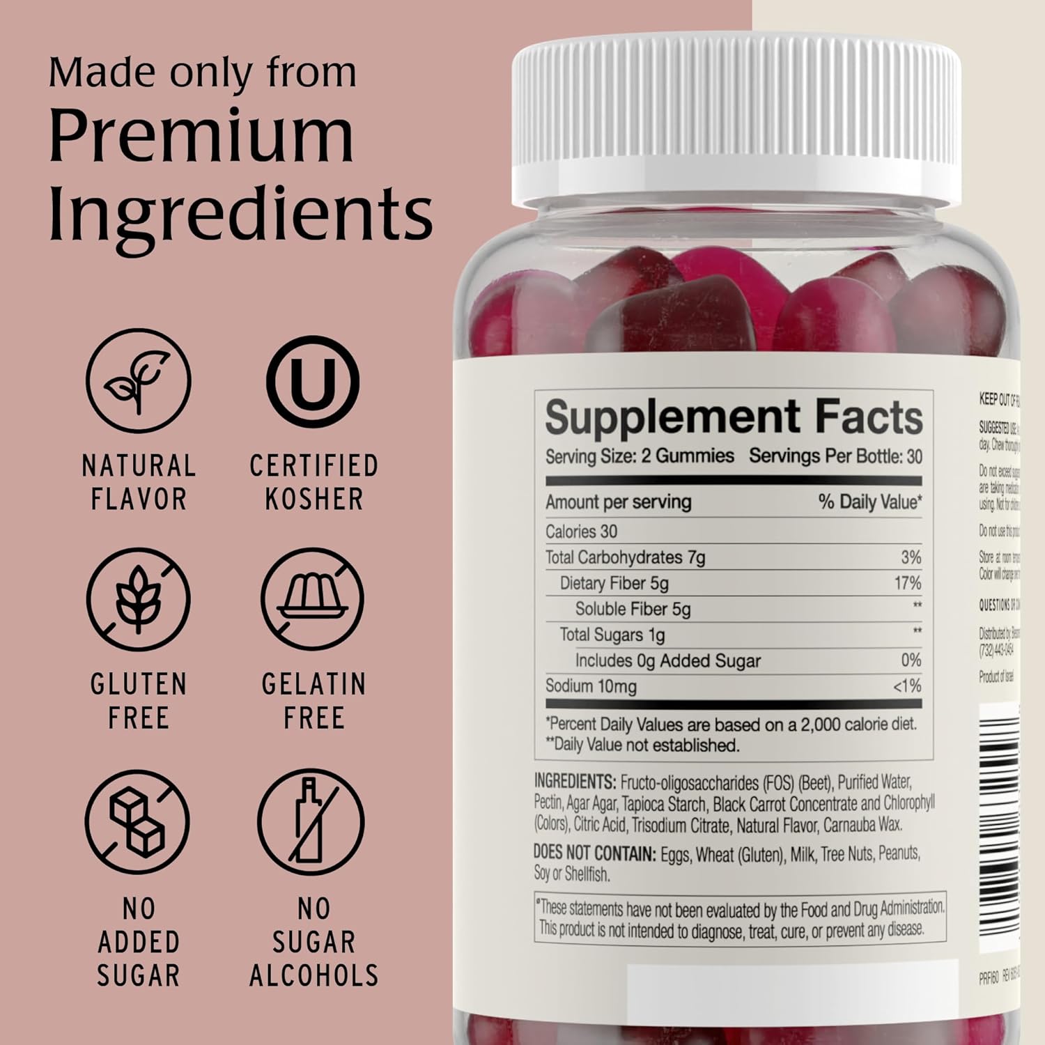 Prebiotic Fiber Gummies for Adults & Kids with No Added Sugar- 5g (60 Count-2 Pack) High Fiber Supplement Gummies - Vegan - Keto Friendly - Digestive Health Supplements