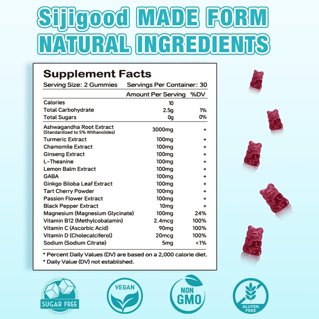 Ashwagandha Gummies, Support for Immunity, Relaxation, Ashwagandha Supplements for Men & Women, Natural Blueberry Flavor, 60 Count