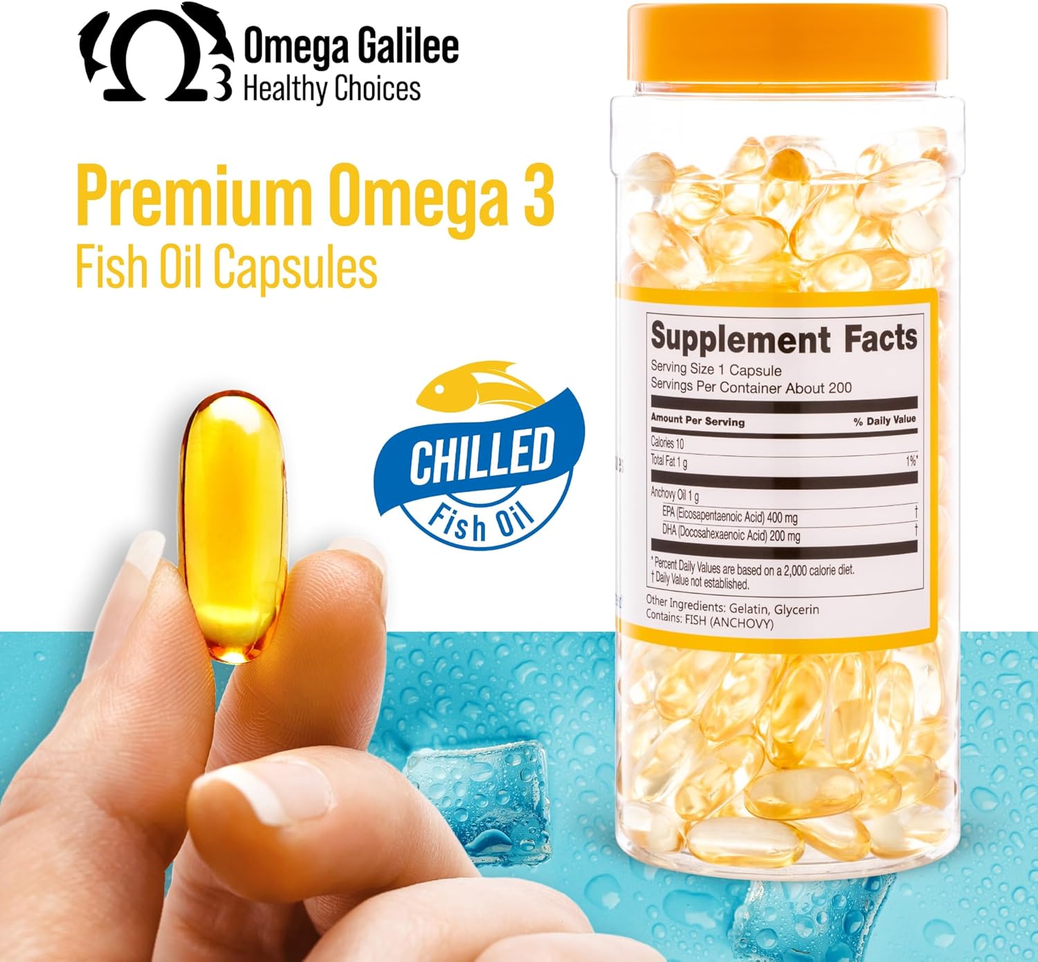 Chilled Triple Strength Omega 3 Fish Oil Supplement, We Solved The Omega 3 Oxidation Problem | Cold-Packed for Freshness & Potency – Heavy Metal Free EPA & DHA for Heart & Brain Support, 200 Softgels