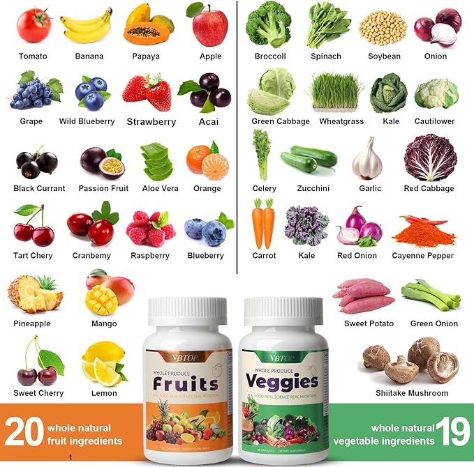Vegetables- Nutritional Supplement, 90 Vegetarian Capsules | A Blend of 19 Natural Whole Vegetables. All-Natural, Fresh superfoods—Rich in Vitamins and Minerals—to Boost Energy Levels.