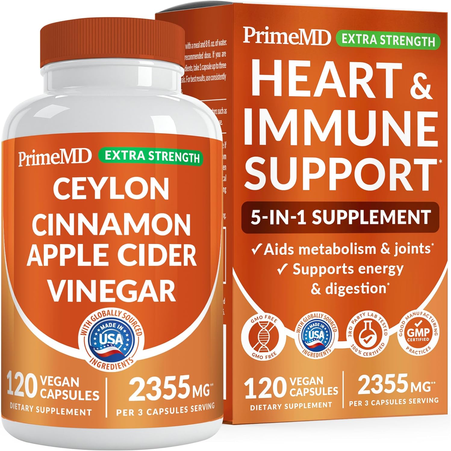 5-in-1 Ceylon Cinnamon Powder Extra Strength – Organic Ceylon Cinnamon Capsules with Turmeric, Apple Cider Vinegar, Korean Ginseng & BioPerine for Metabolism & Energy Support Pills (120 Ct, 1 Pack)