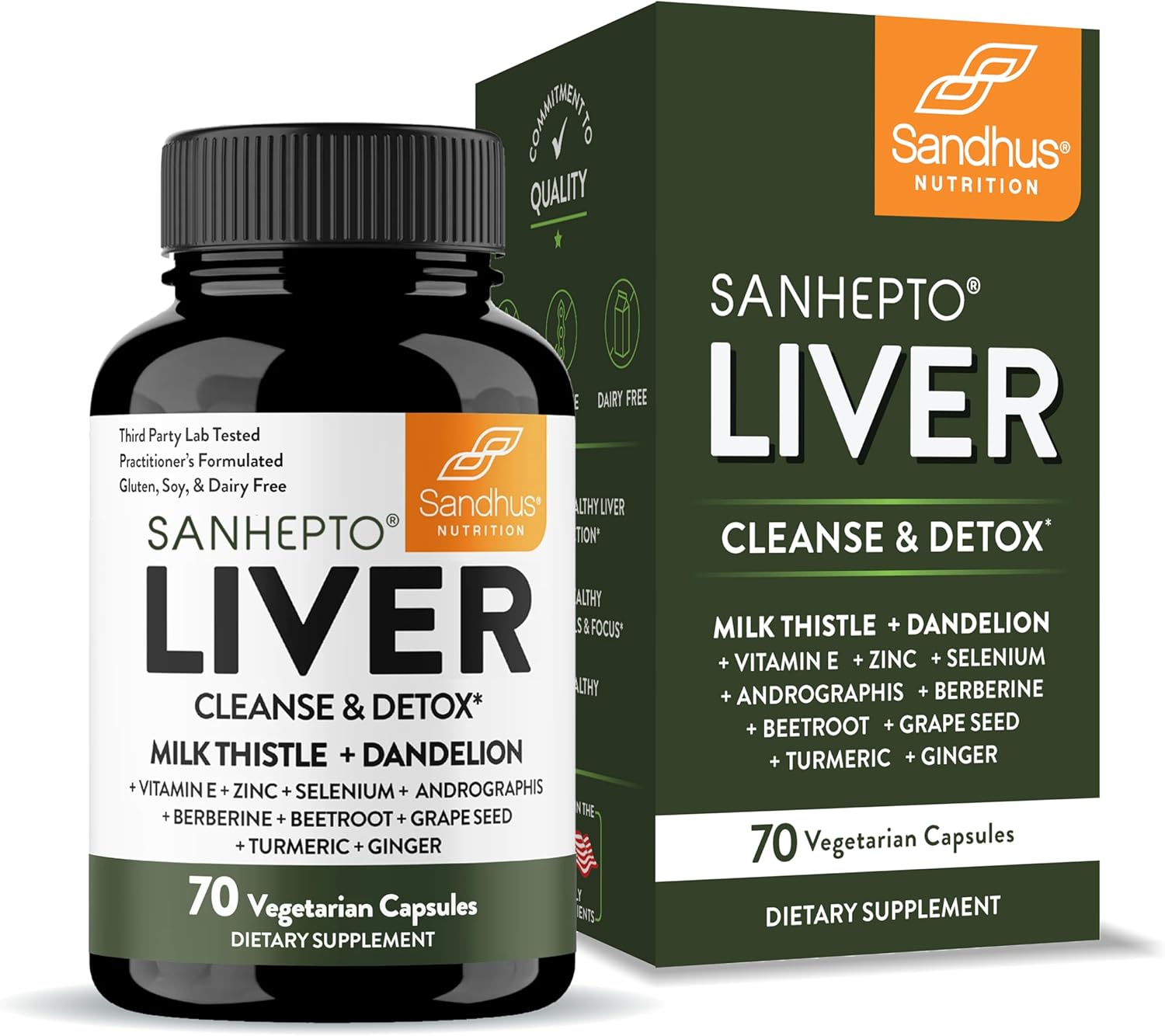 Sandhu's Liver Cleanse Detox & Repair Support | 70 Capsules (Pack of 1) | Herbal Supplement for Liver Health | Milk Thistle Dandelion Root Andrographis with 8 Minerals