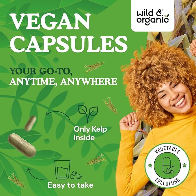 Wild & Organic Sea Kelp Capsules 600 mg - Immune & Overall Support - Sea Kelp Iodine Supplement for Men & Women - Ocean Seaweed Supplement - Vegan, No Fillers, Non-GMO - 120 Count