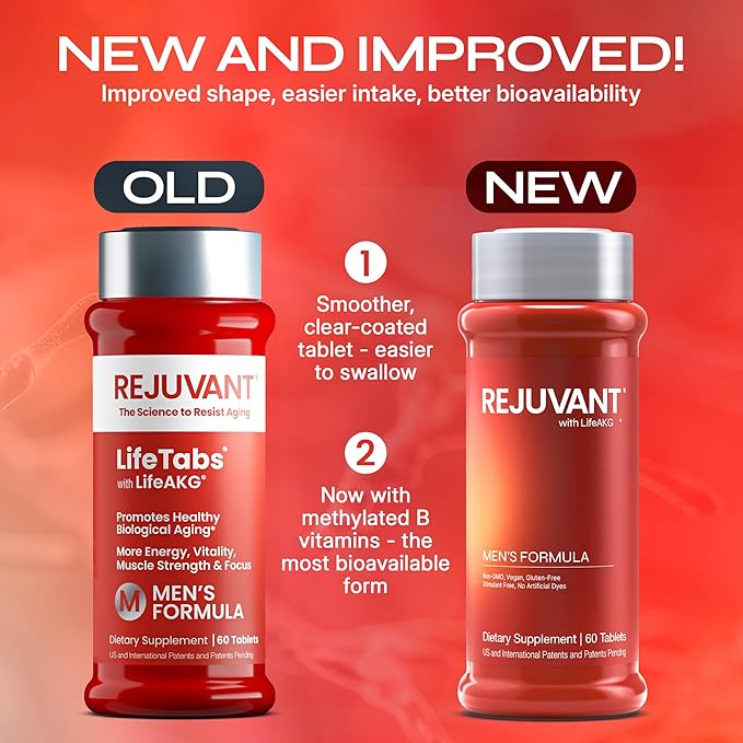 Rejuvant Men’s AKG Dietary Supplement 1000 mg – 98% Pure Calcium Alpha-Ketoglutarate with Controlled-Release Formula, B-Vitamin Support, 60 Tablets