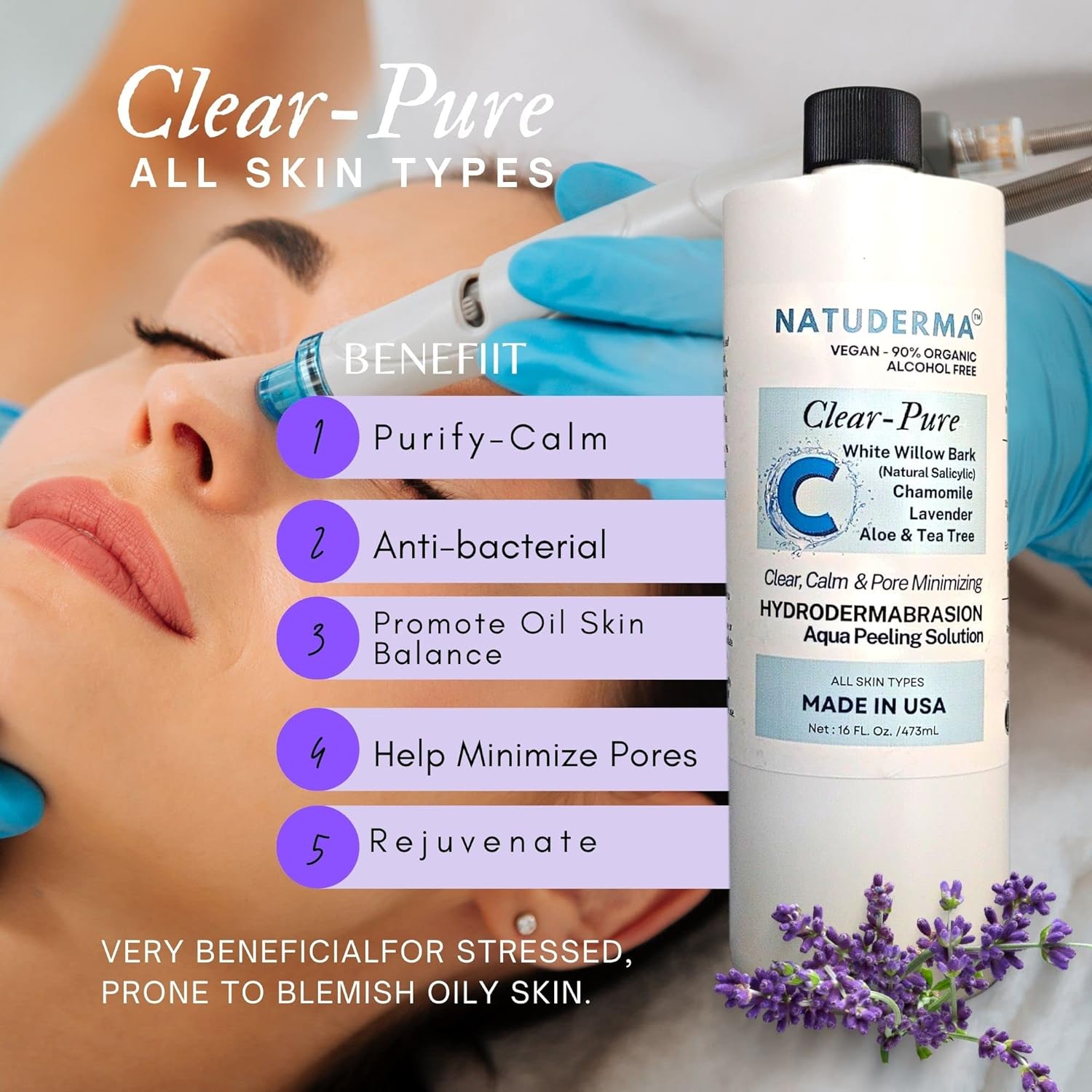 Hydrodermabrasion Solution, Aqua Peeling Serum, Solution for Wet Microdermabrasion, 3 bottles of 16 oz each, Natuderma Hydro Serum. MADE IN USA