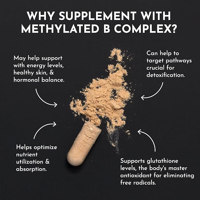JUST INGREDIENTS Methylated B Complex with Liver Support - Energy, Detox, Glutathione, Skin - 90 Capsules