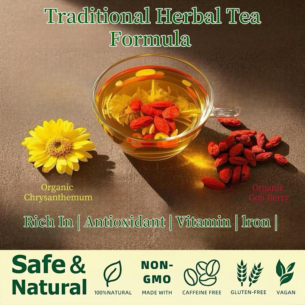 Eastrue Organic Goji Berry & Chrysanthemum Herbal Tea,50 Tea Bags,Kidney and Liver Detox Tea for Liver Kidney Cleanse Detox & Repair,Stress Relief & Better Sleep,Non-GMO,Caffeine-Free