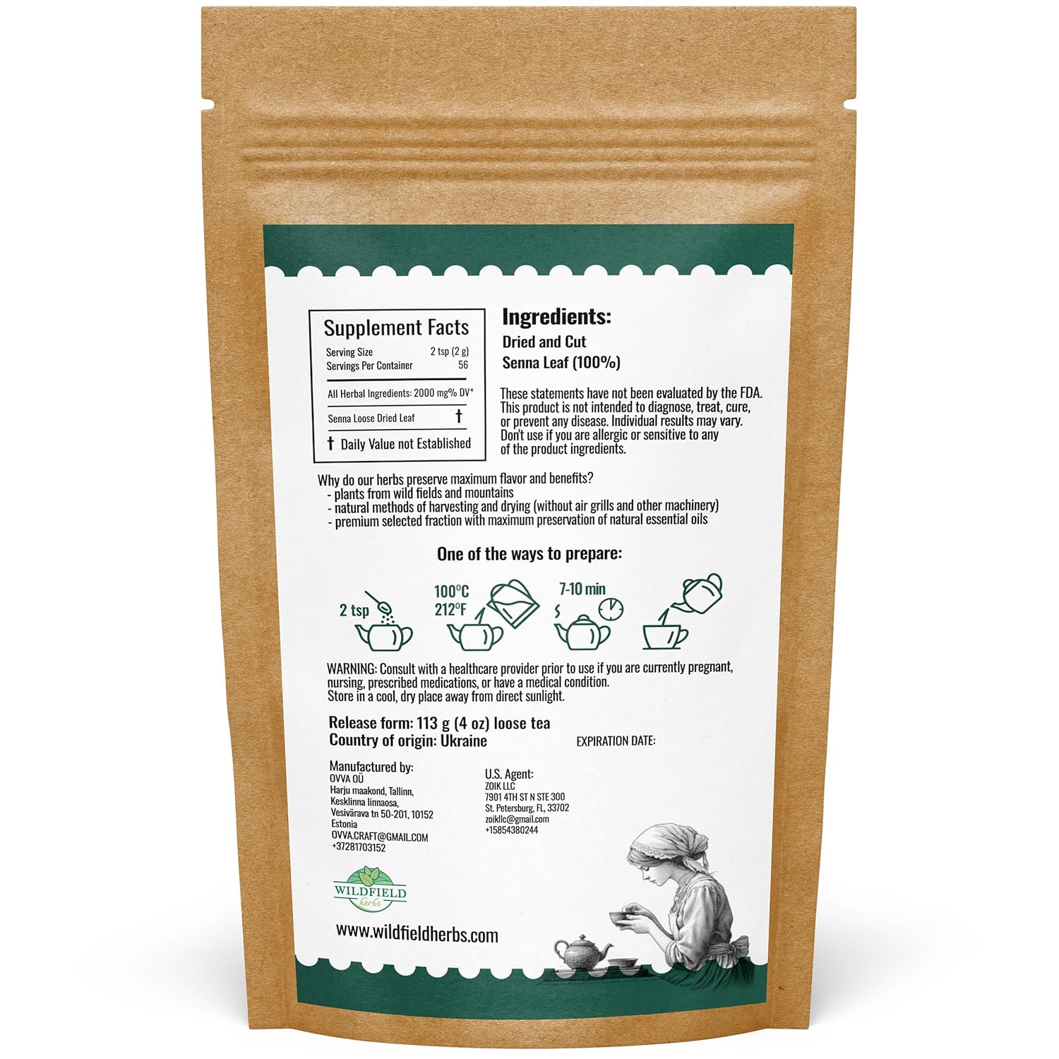 4 oz. Senna Leaf Senna Leaves Tea Bags Herbal Tea (Senna Alexandrina) - 113g Bags Hoja De Sen Hojas De Sen Para Te
