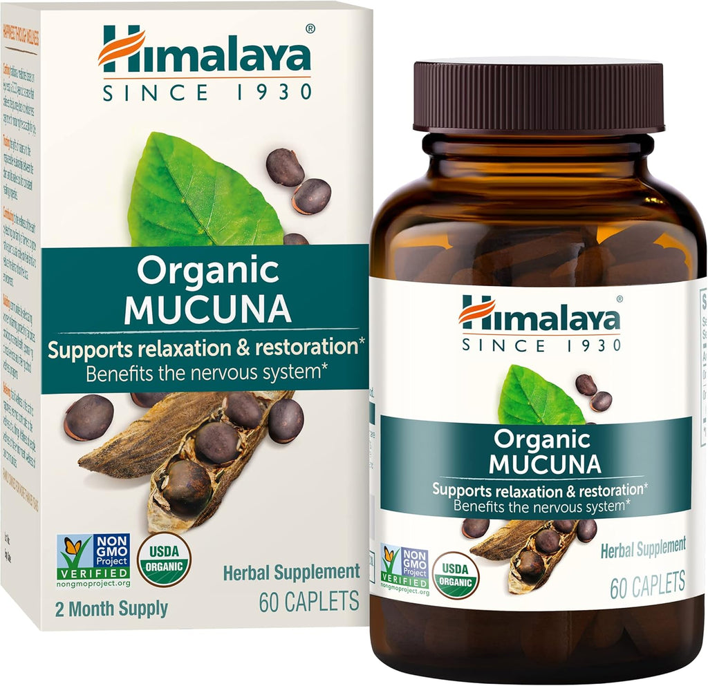 Himalaya Organic Mucuna Herbal Supplement, Supports Relaxation, Tension Relief, Brain Function, Non-GMO, USDA Organic, Vegan, Gluten Free, 600 mg, 60 Plant-Caplets, 2 Pack, 120 Day Supply
